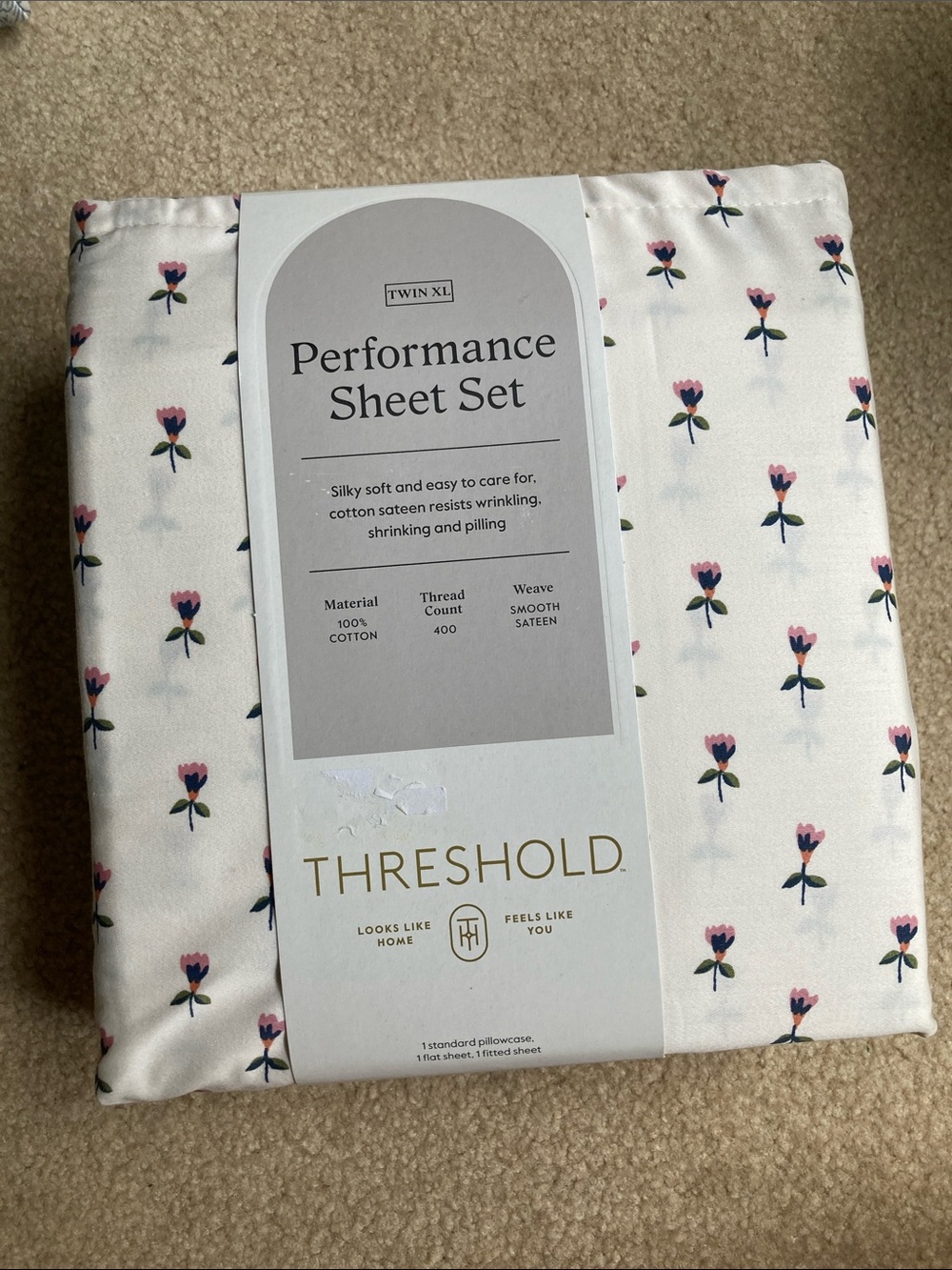 Threshold Twin XL Sheet Set with Pink Floral Print Tulip Toss
